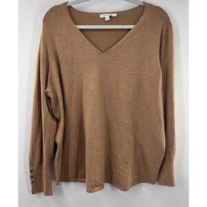 Chicos XL Balloon‎ Long Sleeve V Neck Sweater Brown Womens  Lagenlook Minimalist